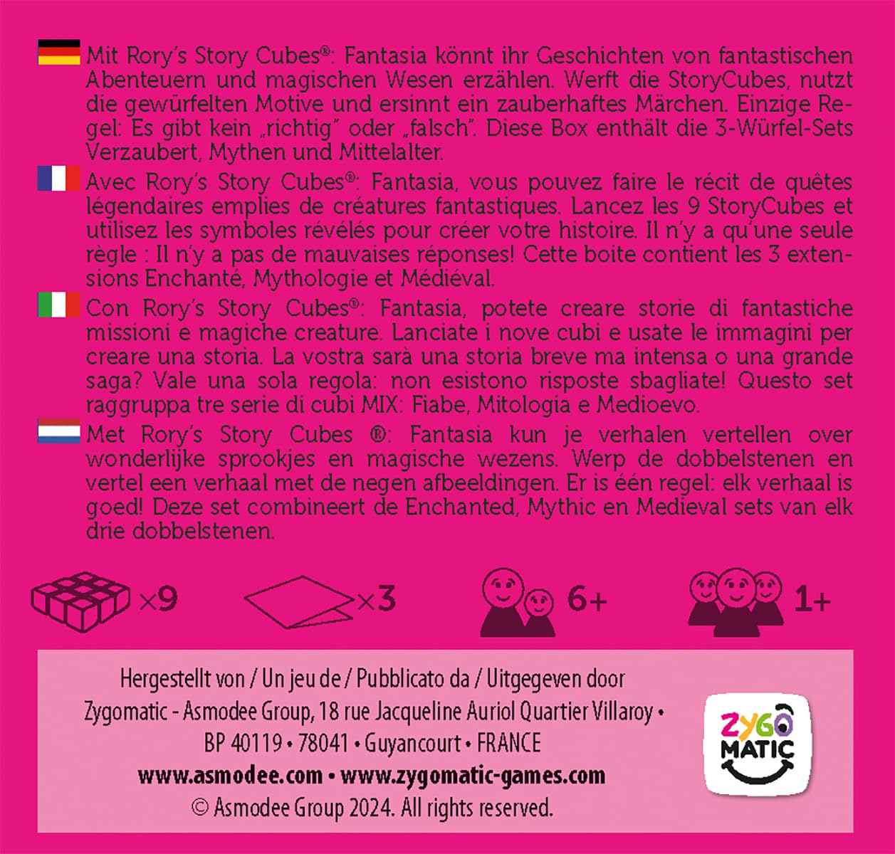 Asmodee Rory's Story Cubes Fantasia dadi storia famiglia 9 dadi