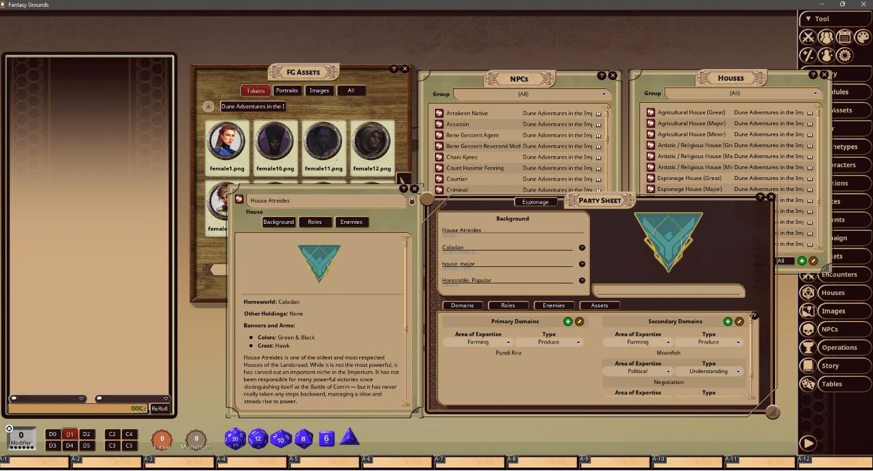Dune Adventures in the Imperium manuale base Fantasy Grounds VTT