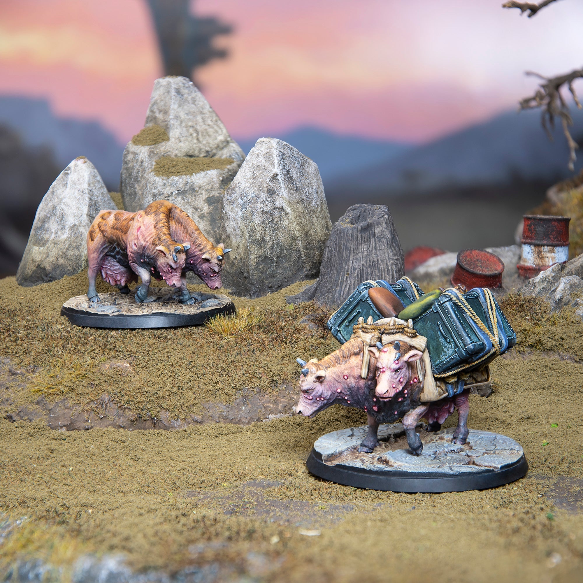 Fallout Wasteland Warfare Creatures Brahmin Herd 2 miniature