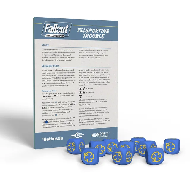 Modiphius Fallout: Wasteland Warfare Institute kit gioco dadi blu