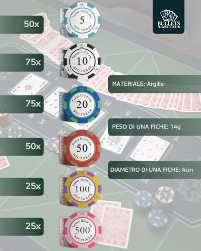 Bullets Playing Cards Set Poker 300 Fiches Clay con Valigetta