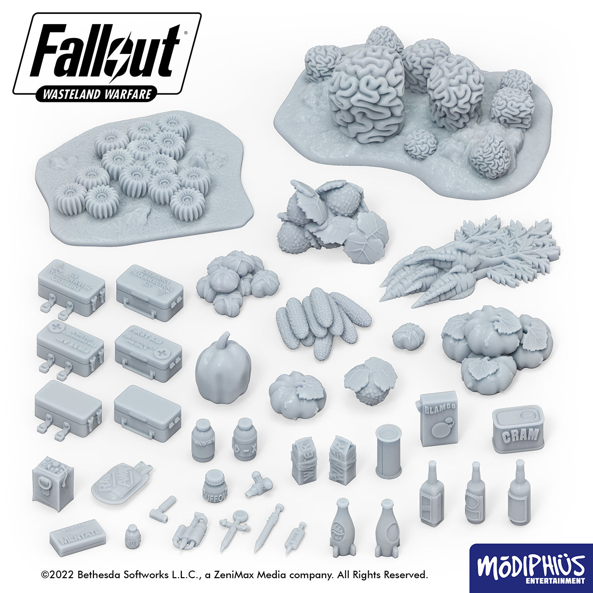 Modiphius Fallout Wasteland Warfare Chems Meds Food STL scenici