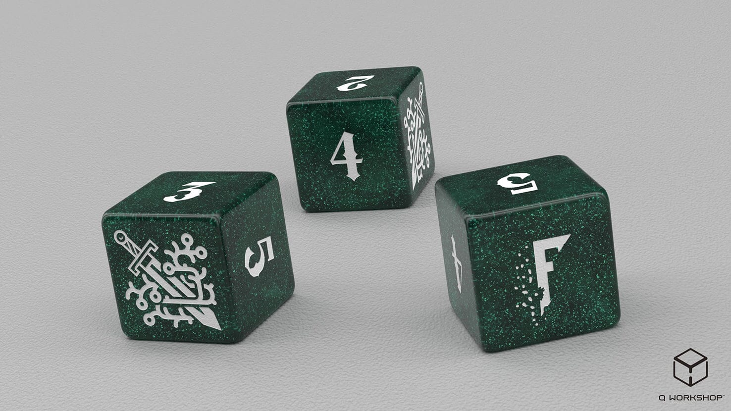 Modiphius Fragged Kingdom 2 dadi D6 set 3 pezzi verde