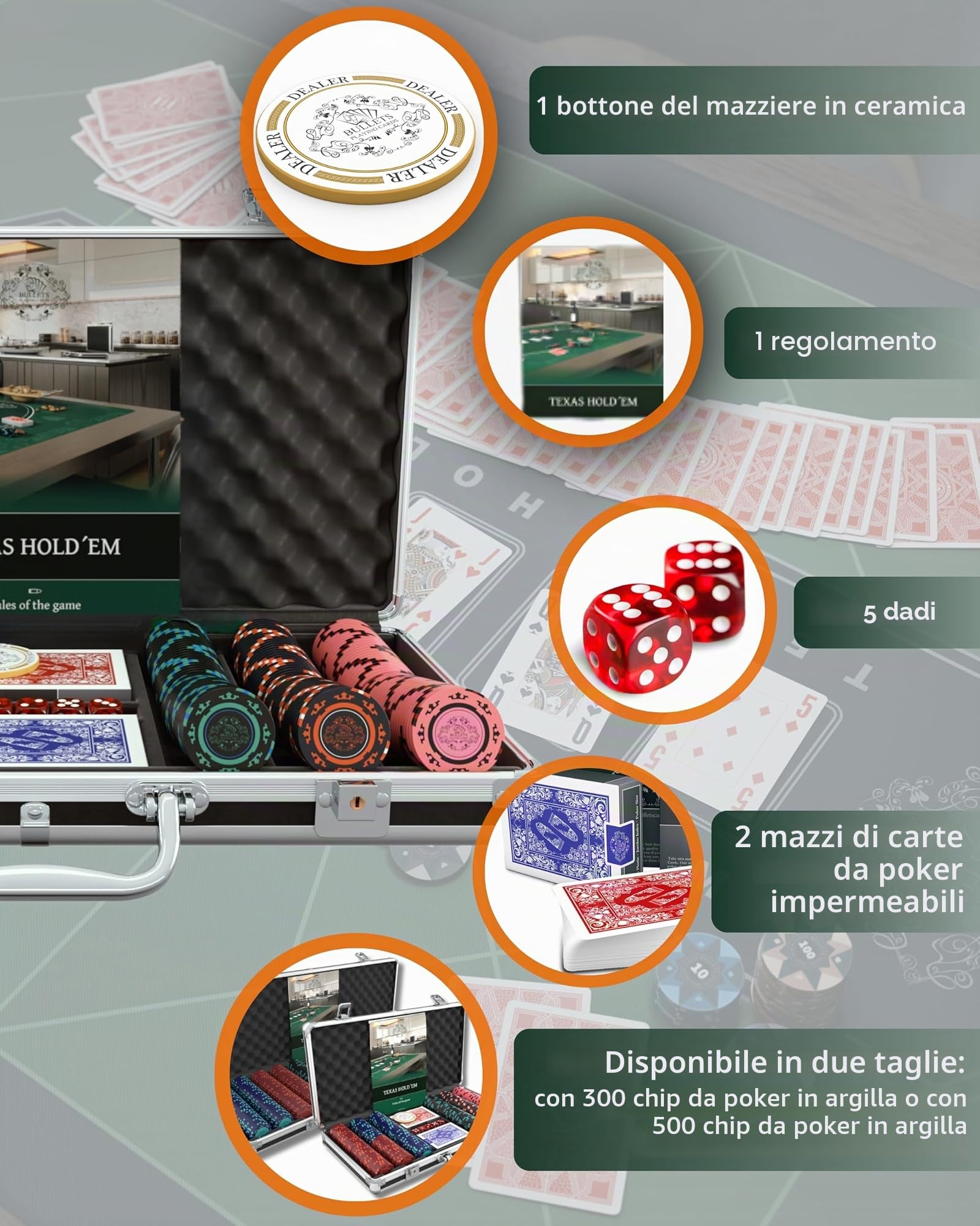 Bullets Corrado Valigetta Poker 300 Chip Clay Carte