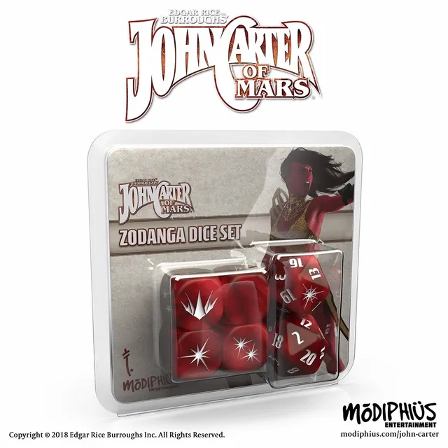 Modiphius John Carter Zodanga Dice Set dadi rossi 2d20+4d6