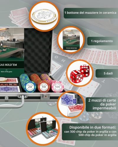 Bullets Playing Cards Set Poker 300 Fiches Clay con Valigetta