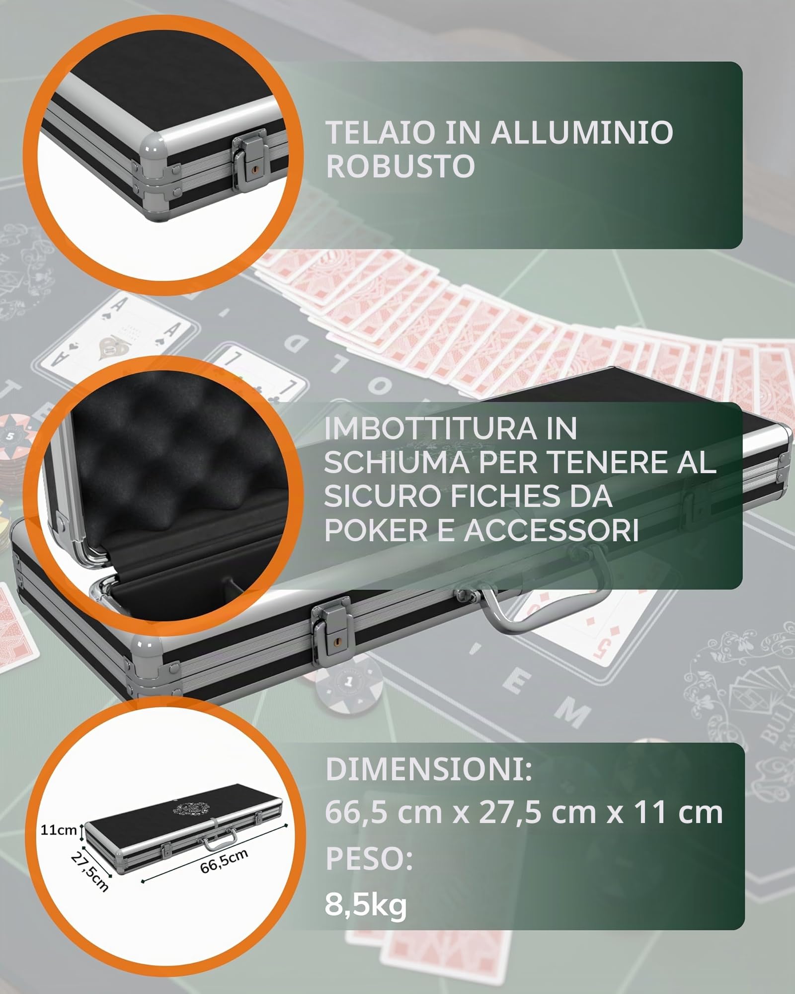 Bullets Tony valigetta poker 500 fiches argilla con carte e dadi