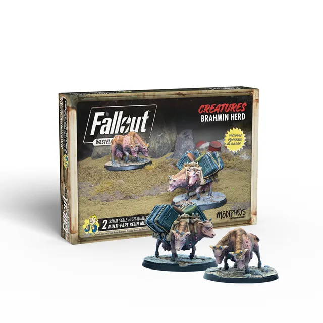 Fallout Wasteland Warfare Creatures Brahmin Herd 2 miniature