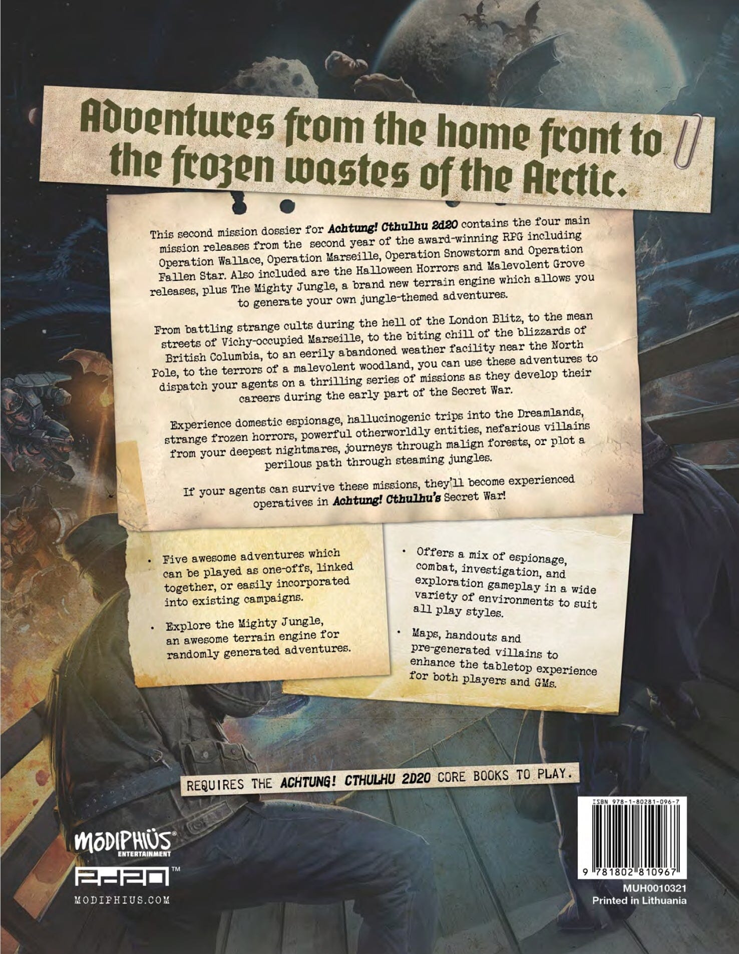 Modiphius Achtung Cthulhu Mission Dossier 2 libro 2d20