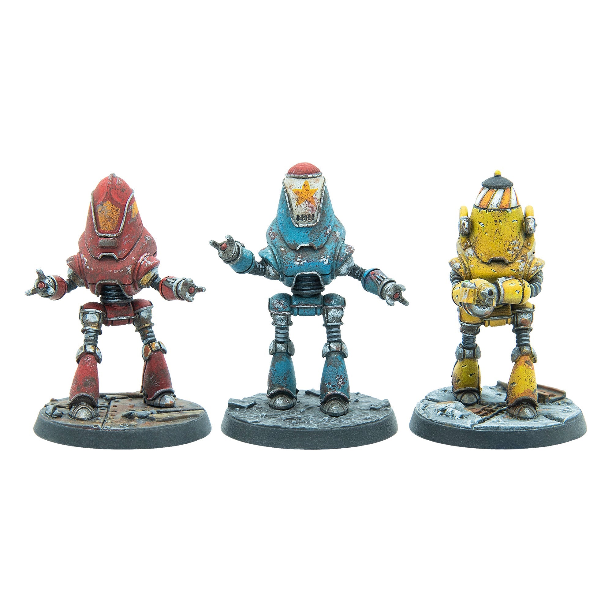 Modiphius Fallout Wasteland Warfare Protectron Workers miniature resina