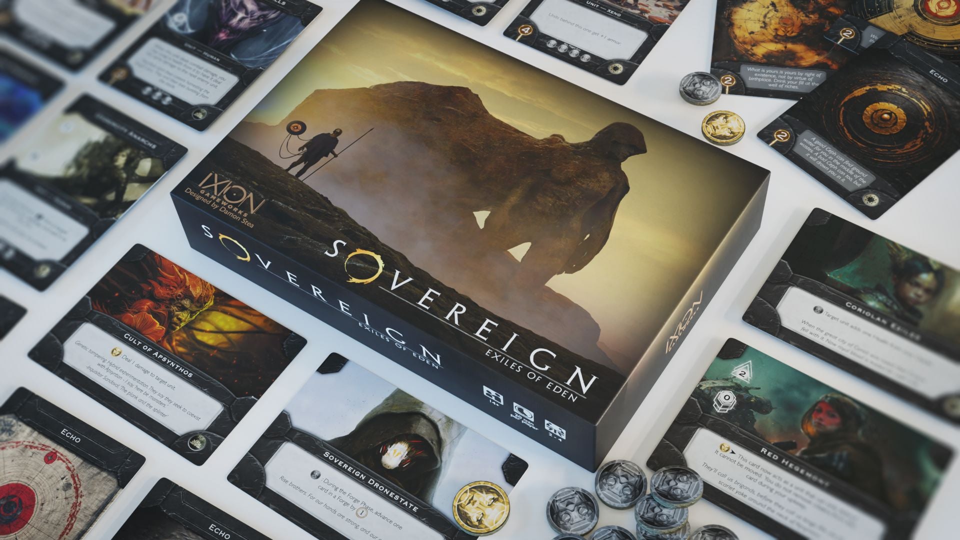 Modiphius Sovereign Exiles of Eden espansione carte 4 fazioni