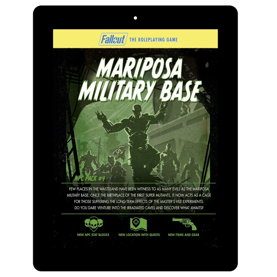 Modiphius Fallout 2d20 NPC Pack 4 Mariposa Gioco Ruolo PDF Livelli 7-9