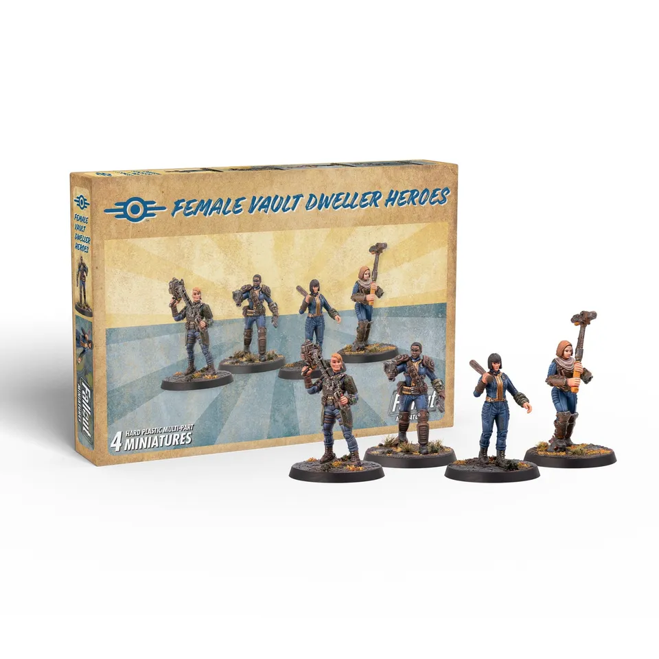Modiphius Fallout Female Hero Vault Dwellers miniature 4 pezzi plastica