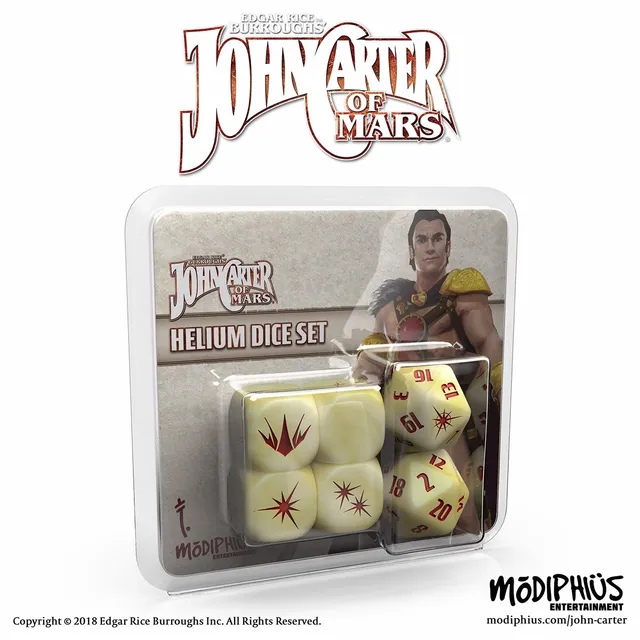 Modiphius John Carter Helium set dadi marmo bianco