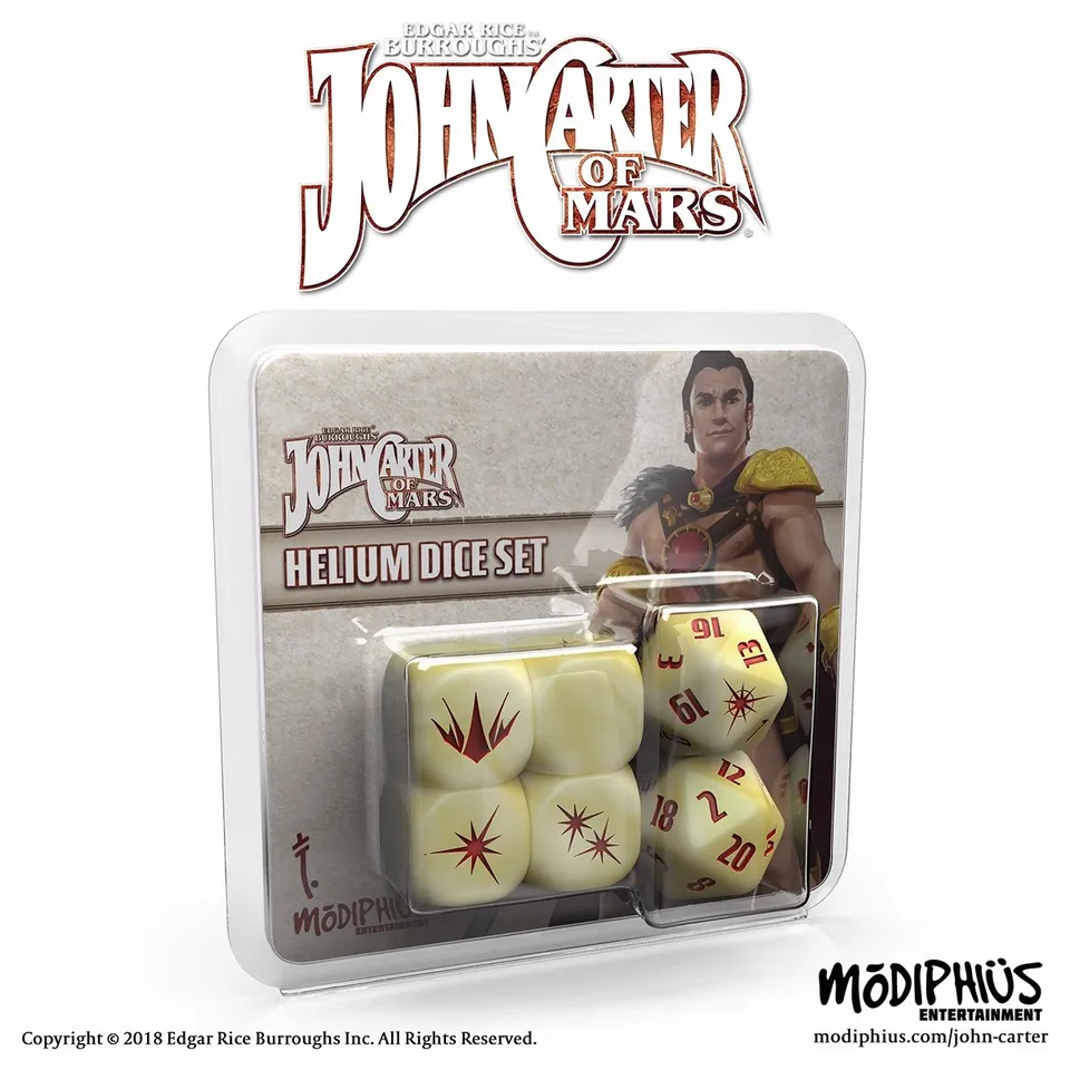Modiphius John Carter Helium set dadi marmo bianco