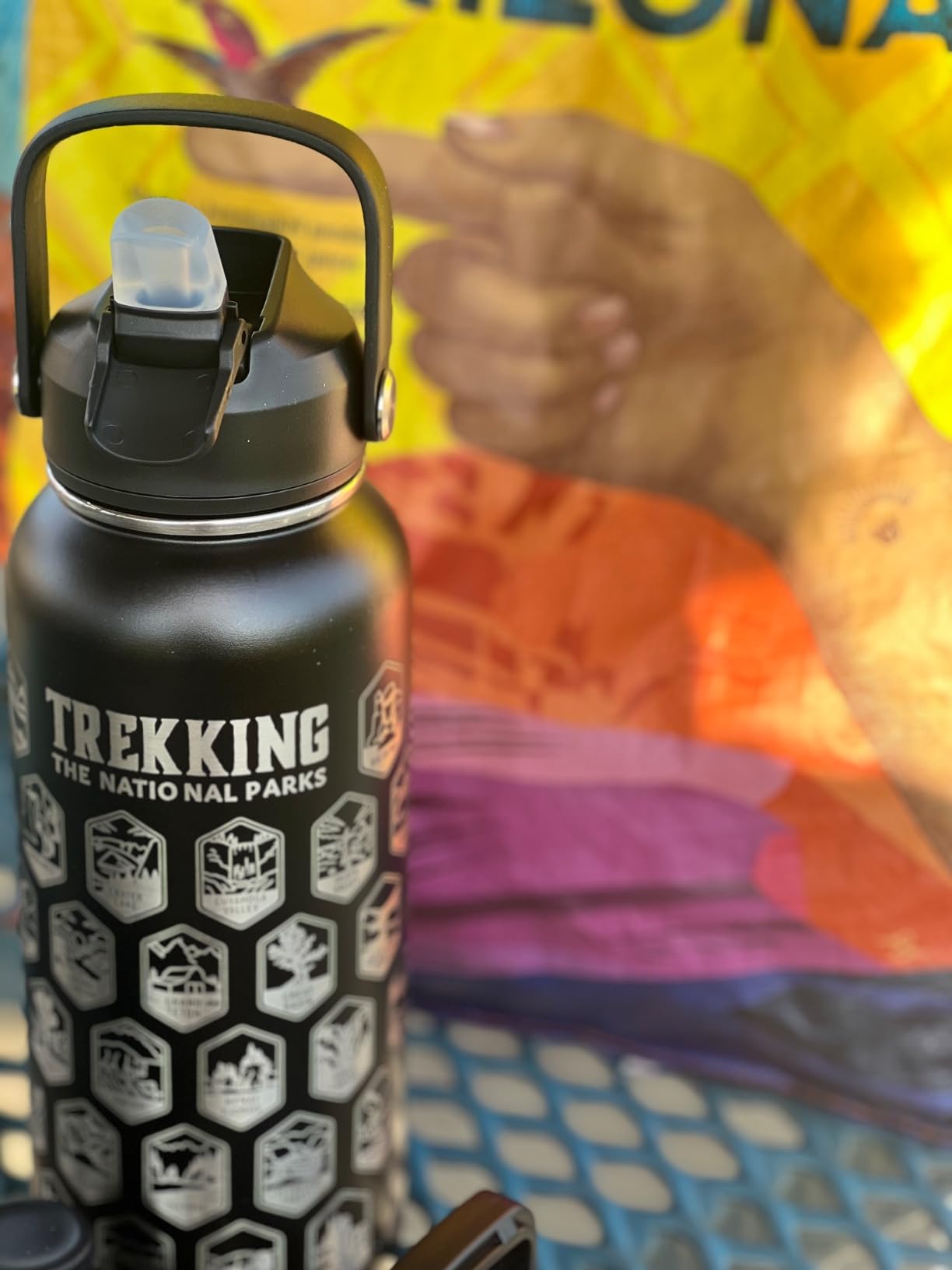 Trekking National Parks borraccia nera con adesivi parchi
