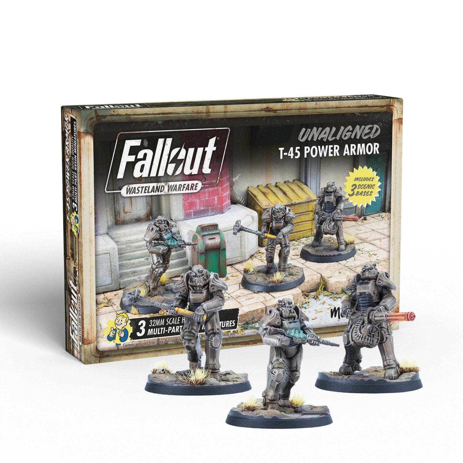 Modiphius Fallout Wasteland Warfare T-45 Power Armour miniature 3 pezzi
