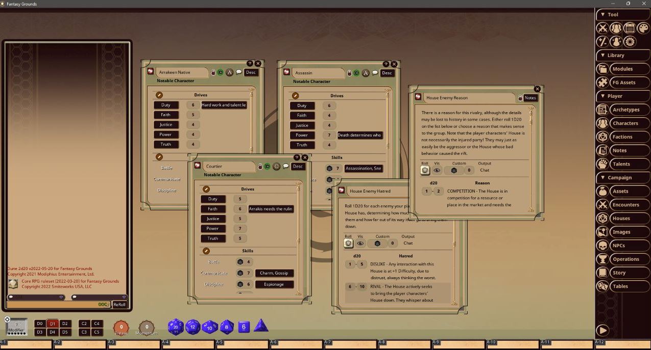 Dune Adventures in the Imperium manuale base Fantasy Grounds VTT
