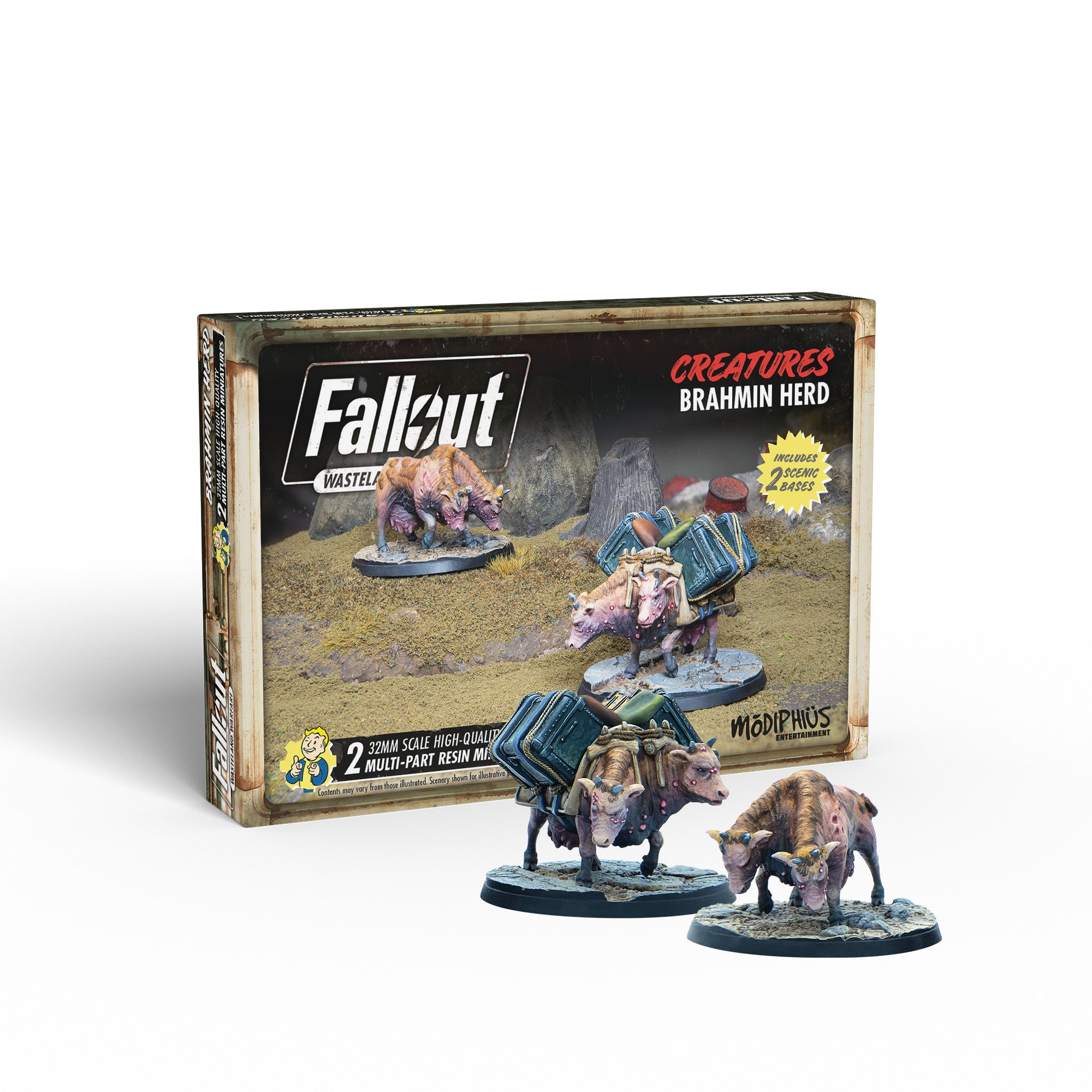 Fallout Wasteland Warfare Creatures Brahmin Herd 2 miniature