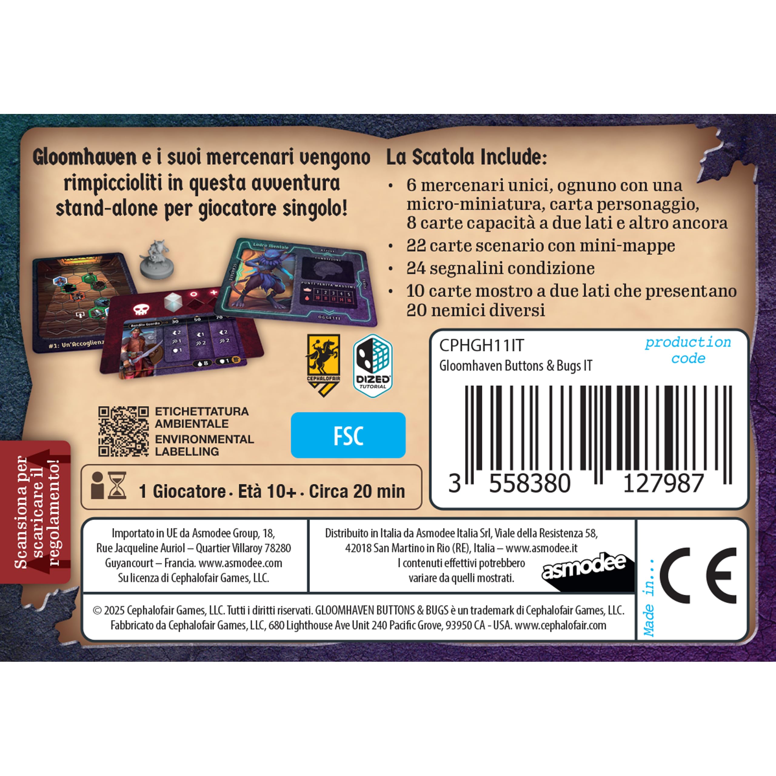 Asmodee Gloomhaven Buttons & Bugs gioco da tavolo solitario 20 scenari
