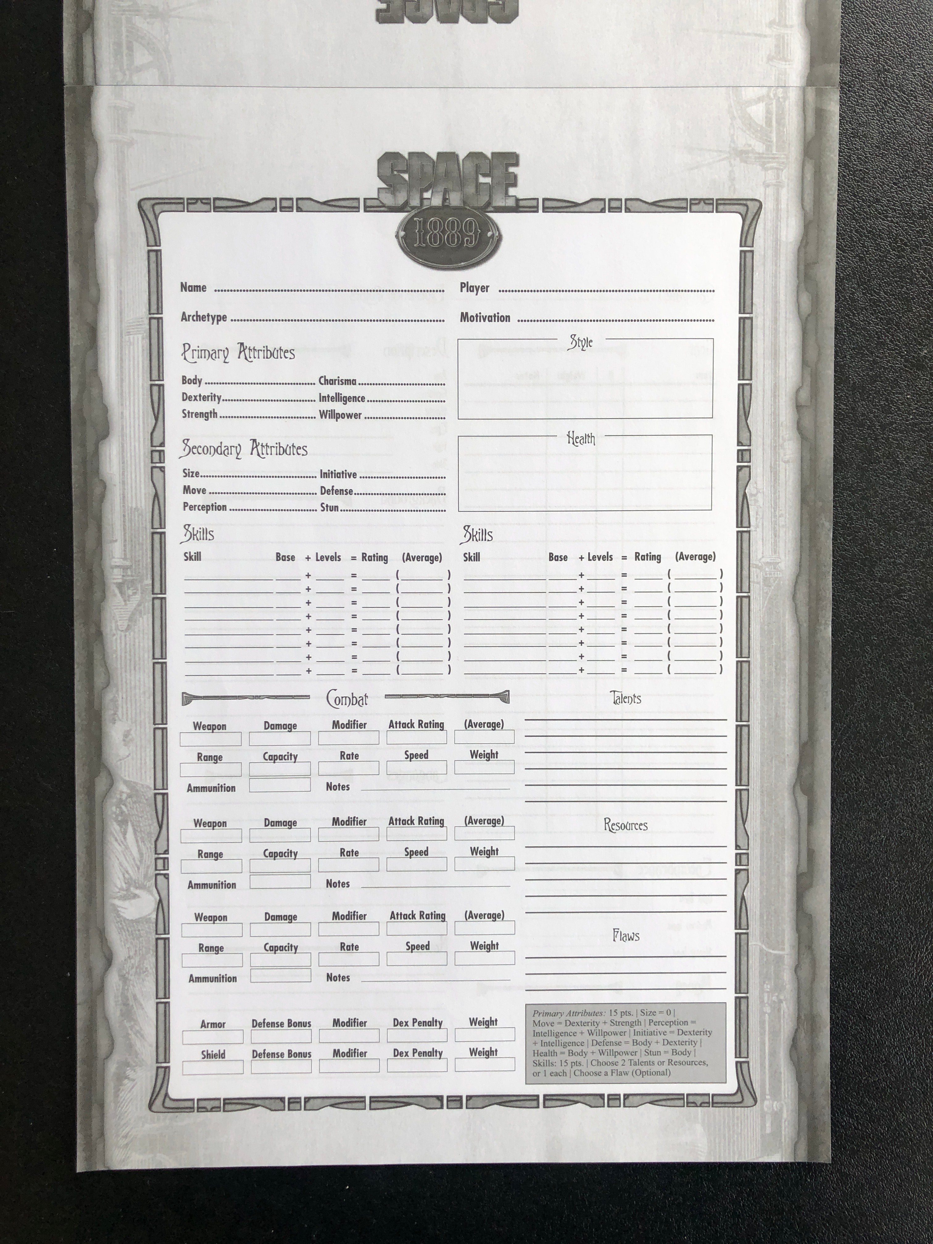 Modiphius Space 1889 Character Sheets schede PG 24 pezzi