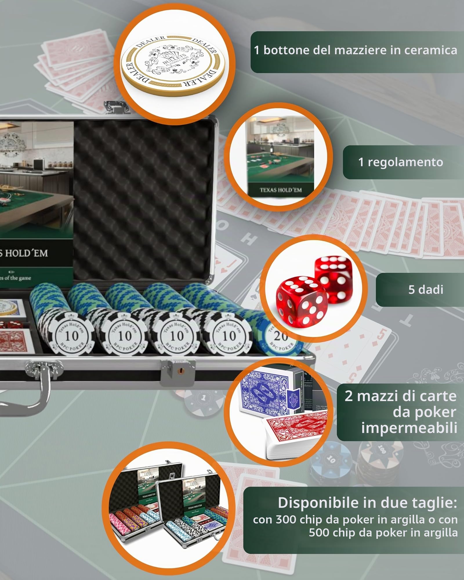 Bullets Playing Cards Set Poker 500 Fiches con Valigetta Deluxe