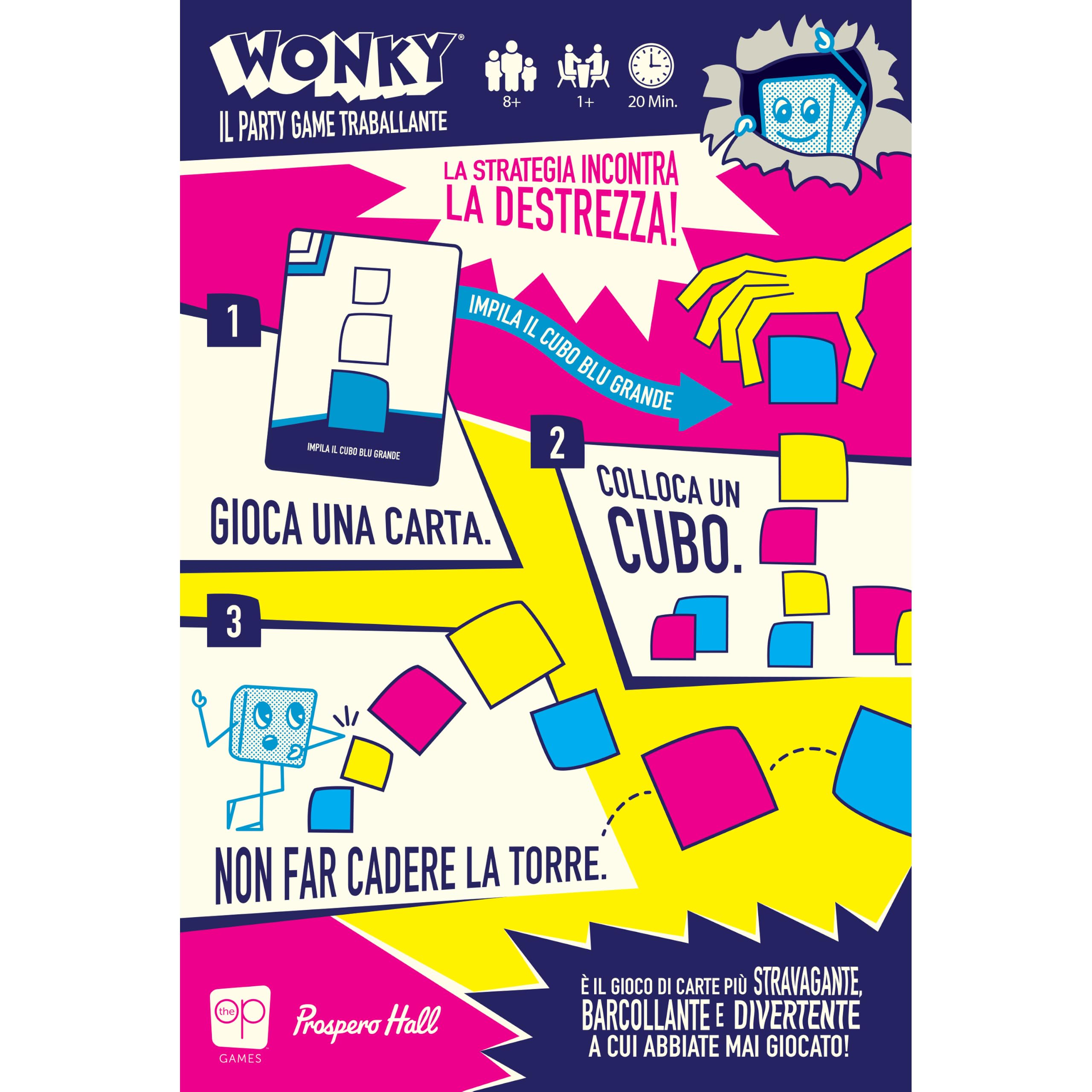 Asmodee Wonky party game di destrezza con cubi legno edizione italiana