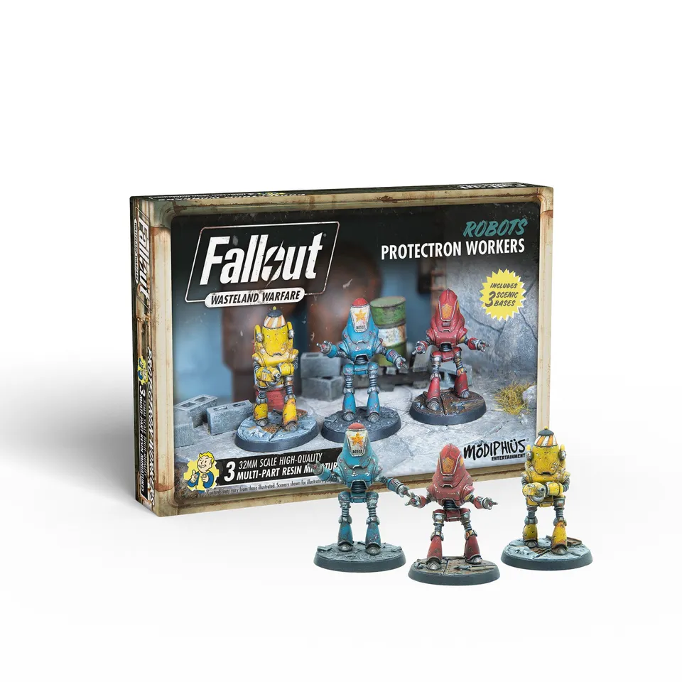 Modiphius Fallout Wasteland Warfare Protectron Workers miniature resina