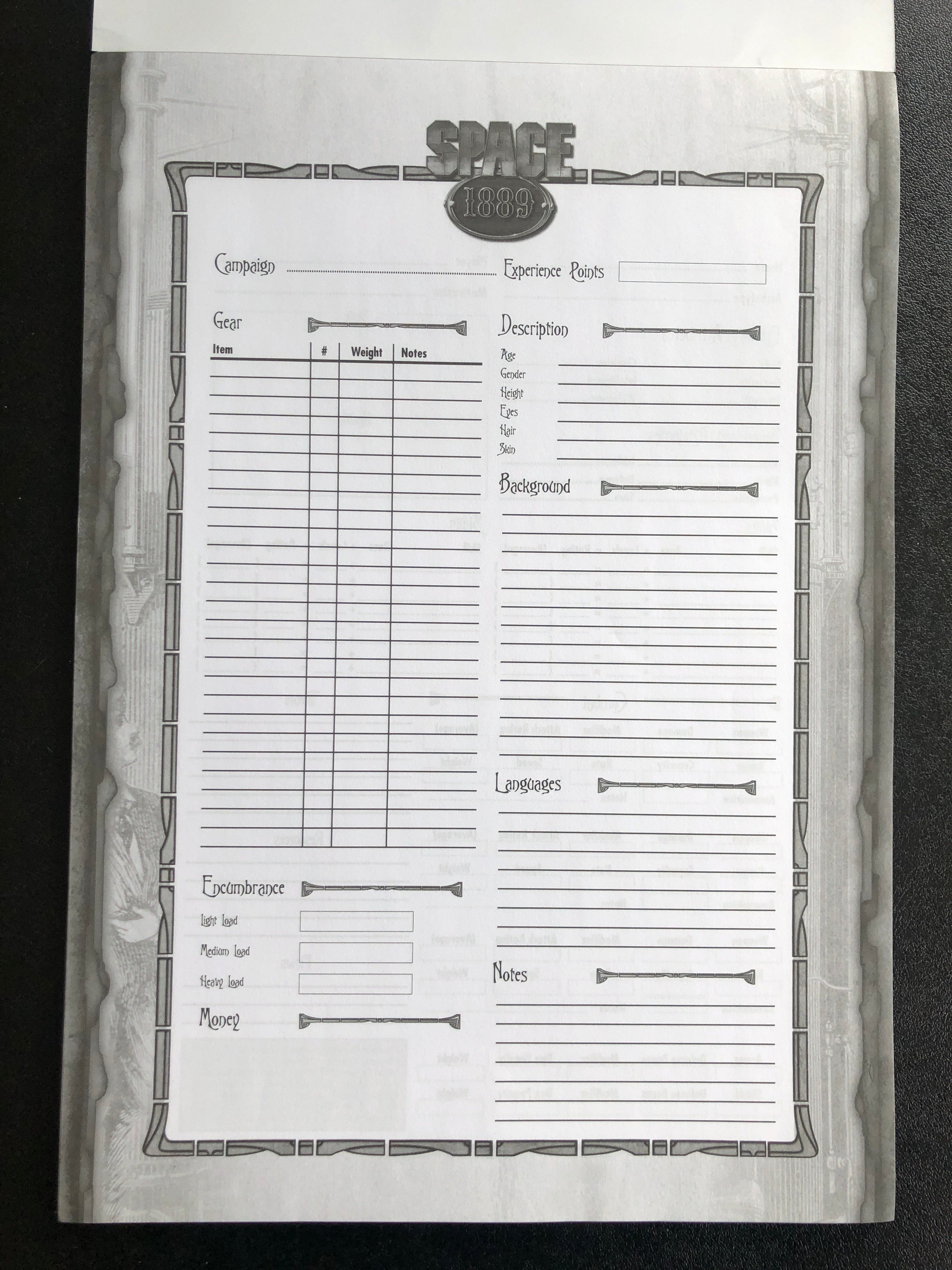 Modiphius Space 1889 Character Sheets schede PG 24 pezzi
