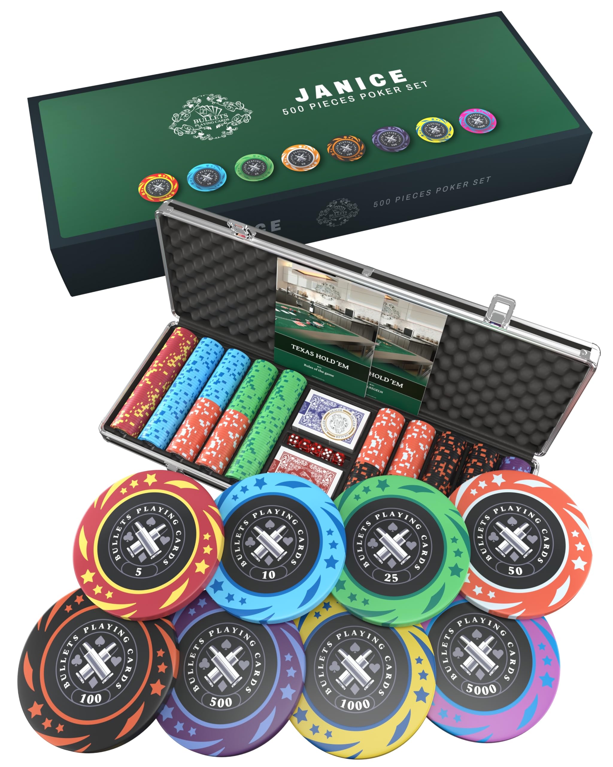 Bullets Janice Set Poker 300 Chips Valigetta Carte Dadi