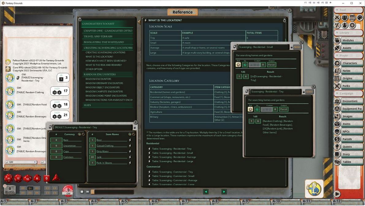Modiphius Fallout 2d20 GM's Toolkit modulo Fantasy Grounds