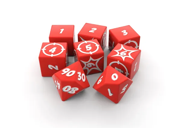 Modiphius The Troubleshooters Dadi set 9 pezzi d6 d10 rossi
