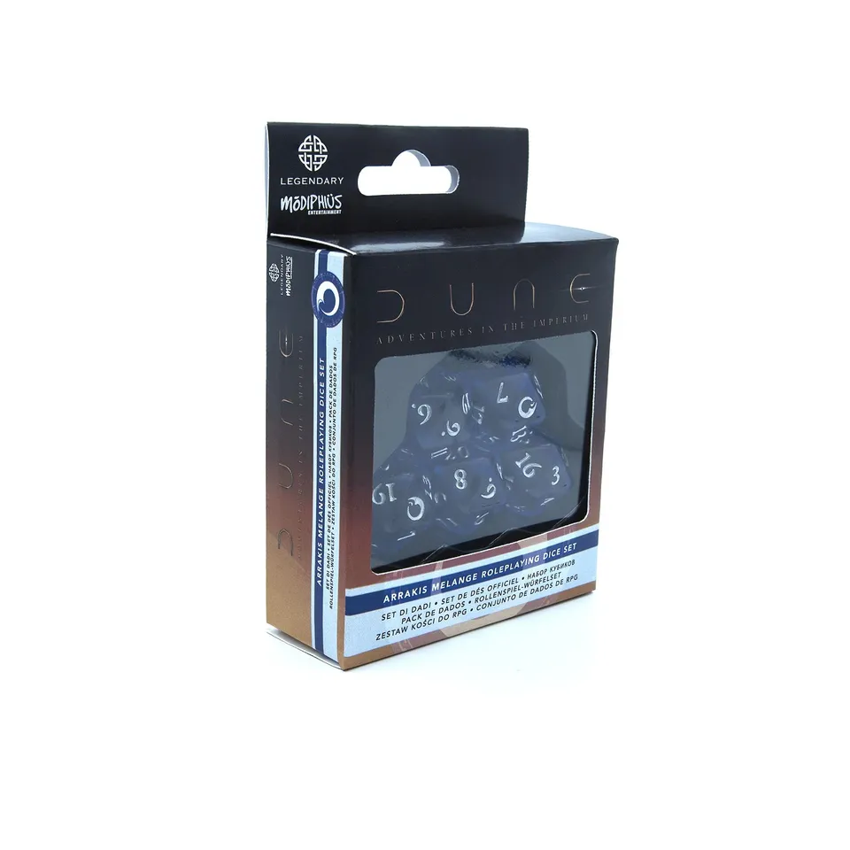 Modiphius Dune Arrakis Melange set 5 dadi D20 blu GDR