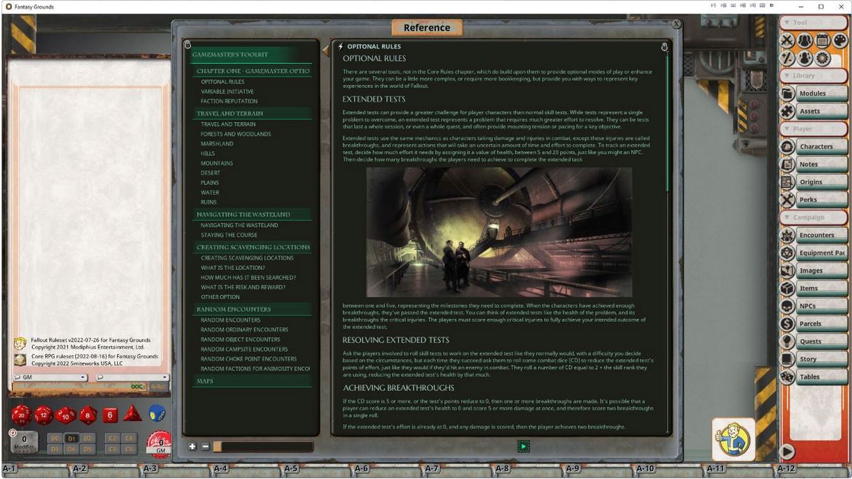 Modiphius Fallout 2d20 GM's Toolkit modulo Fantasy Grounds