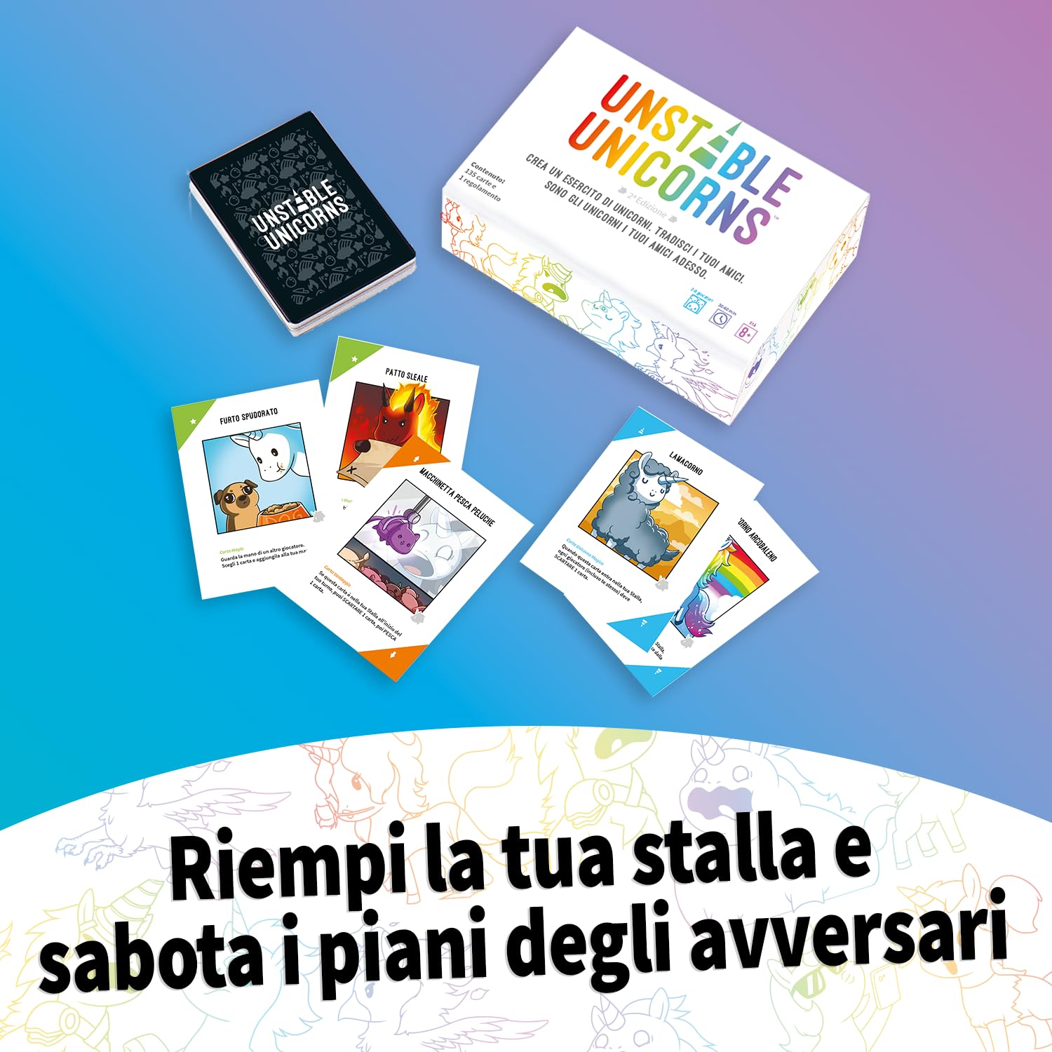 Asmodee Unstable Unicorns gioco base carte 2-8 giocatori