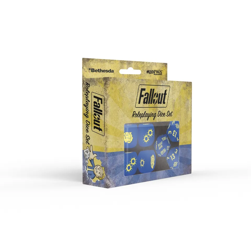 Modiphius Fallout RPG Set Dadi 7 Pezzi Blu GDR 2d20