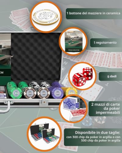 Bullets Tony valigetta poker 500 fiches argilla con carte e dadi