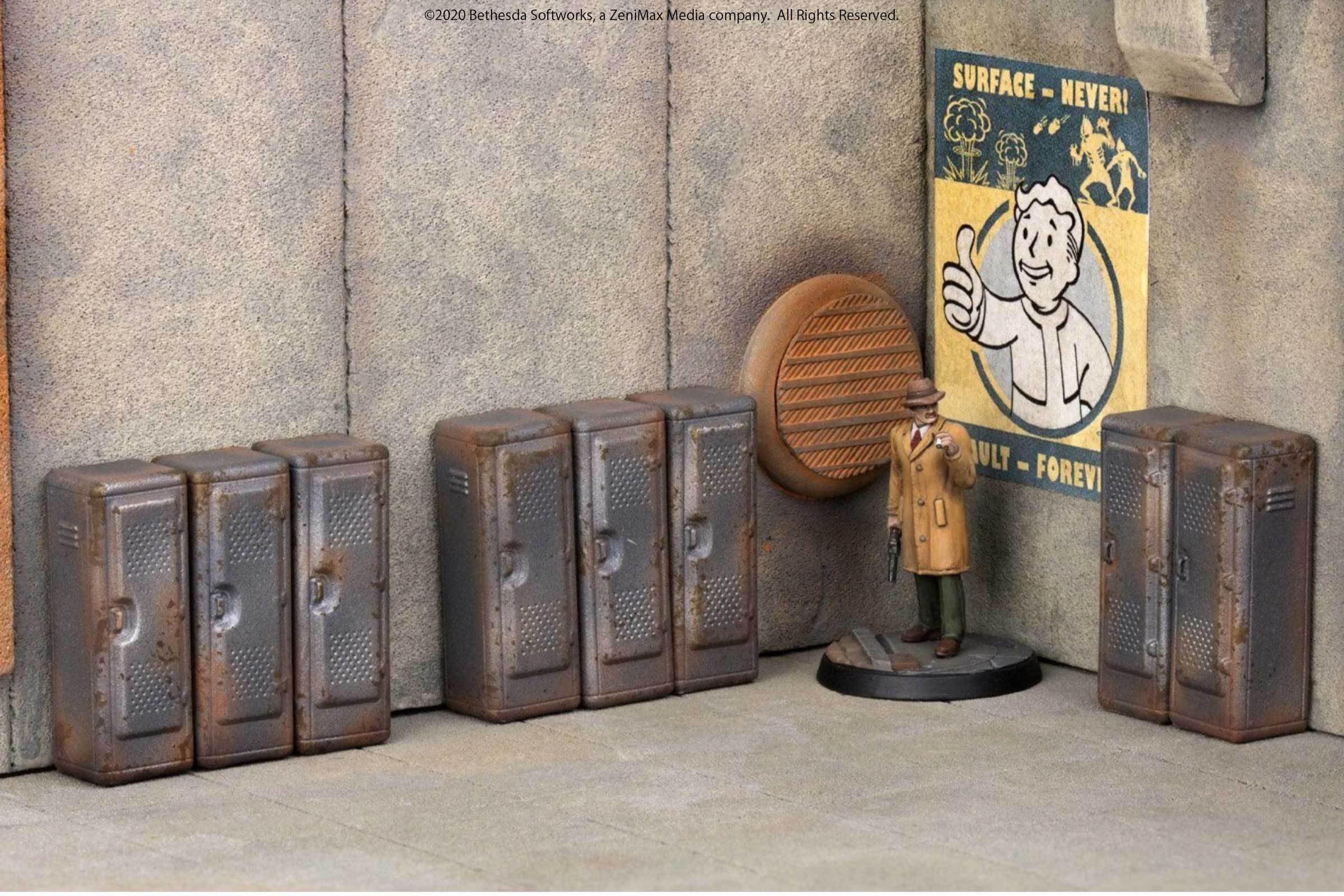 Modiphius Fallout Wasteland Warfare Vault Tec Lockers scenici 8 pz