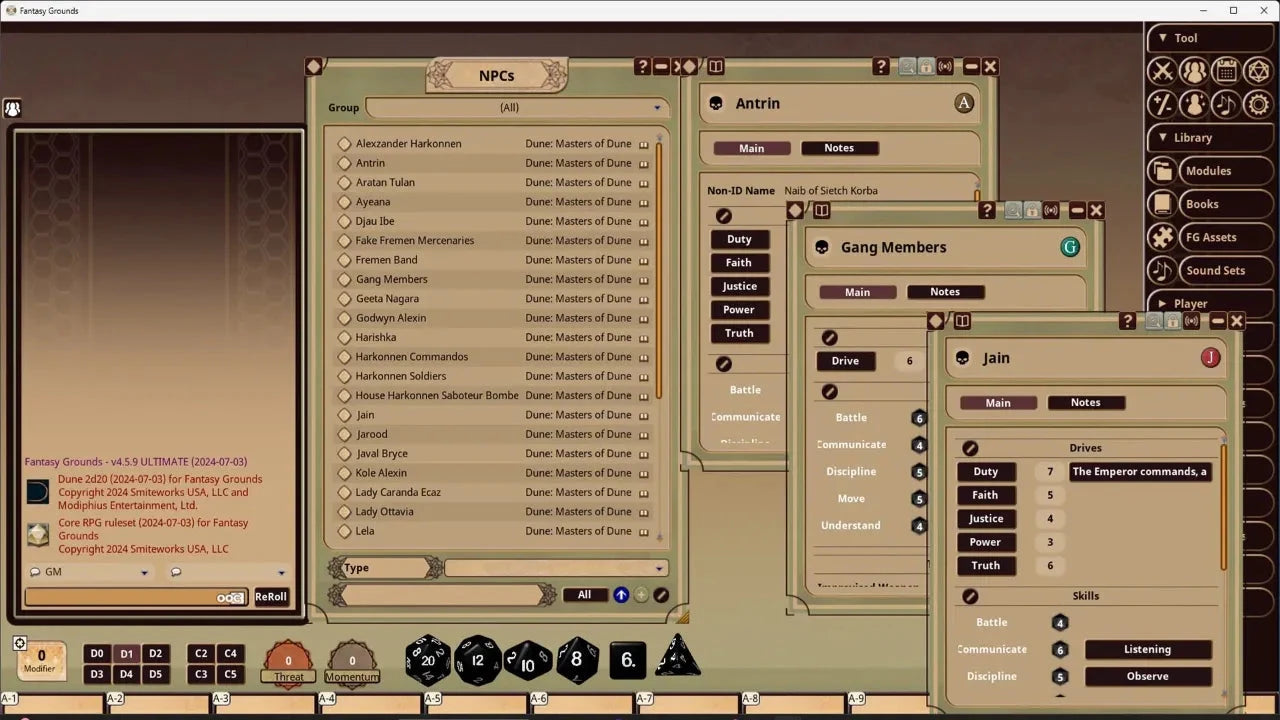 Modiphius Dune Adventures in the Imperium Masters of Dune modulo VTT