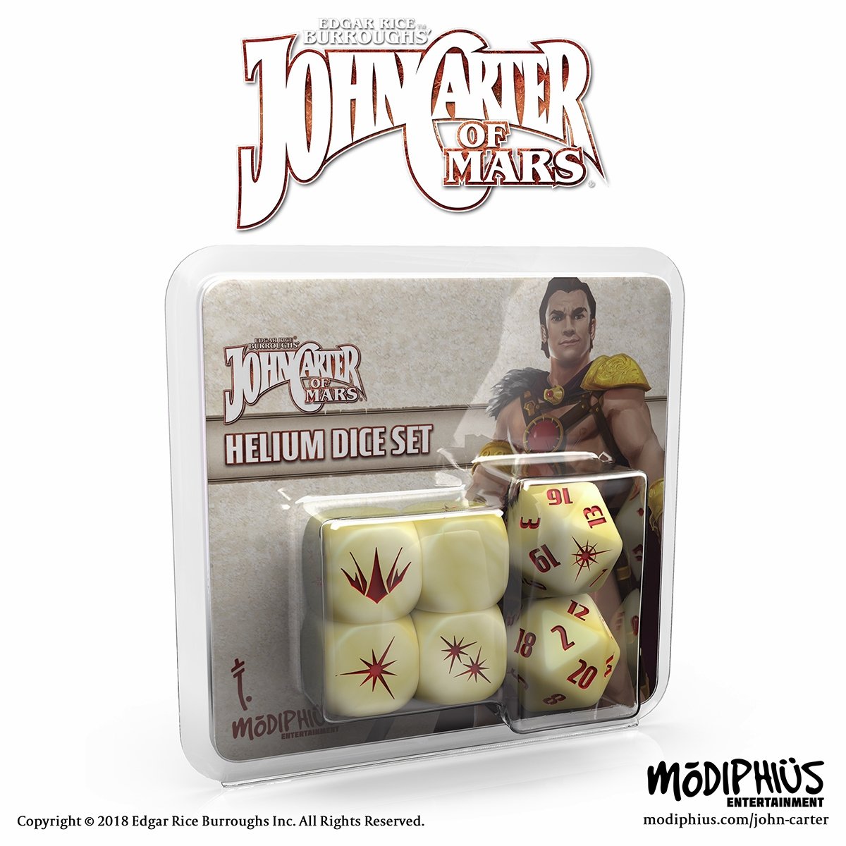 Modiphius John Carter Helium set dadi marmo bianco