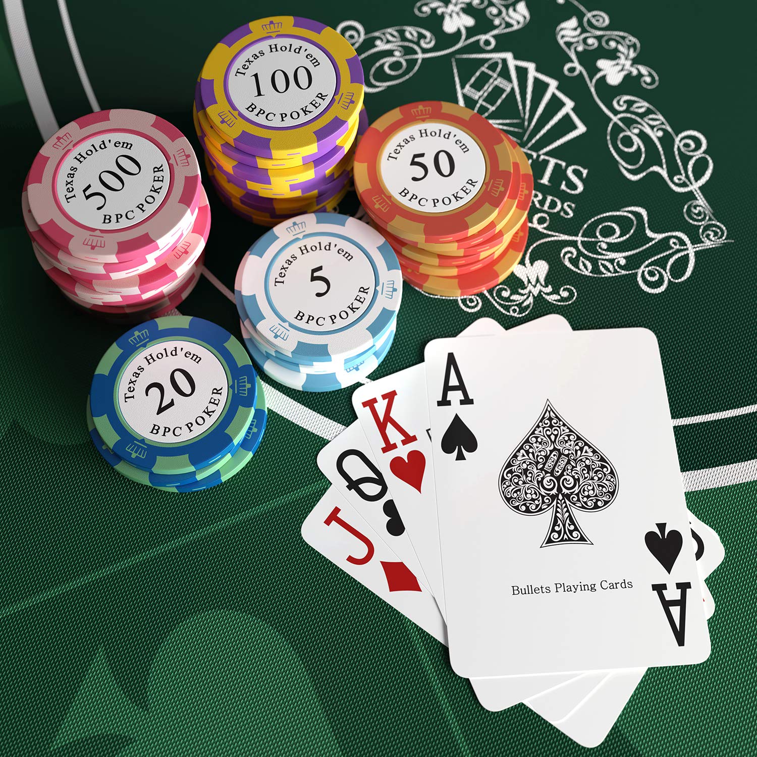 Bullets Playing Cards Set Poker 500 Fiches con Valigetta Deluxe