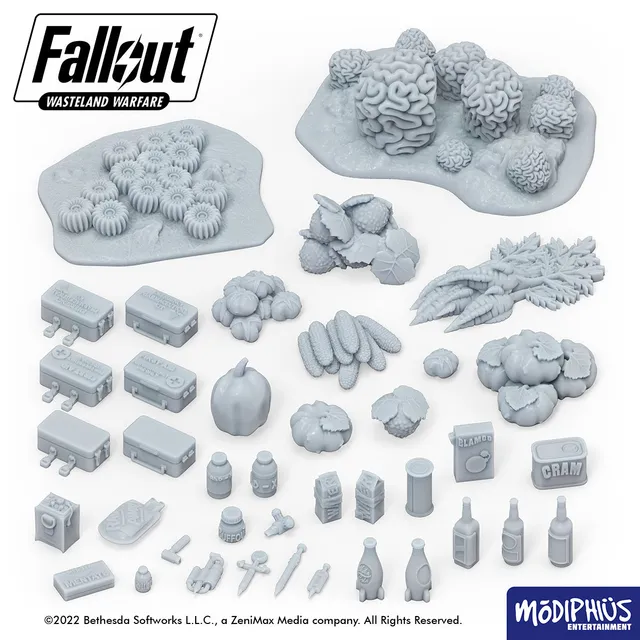 Modiphius Fallout Wasteland Warfare Chems Meds Food STL scenici