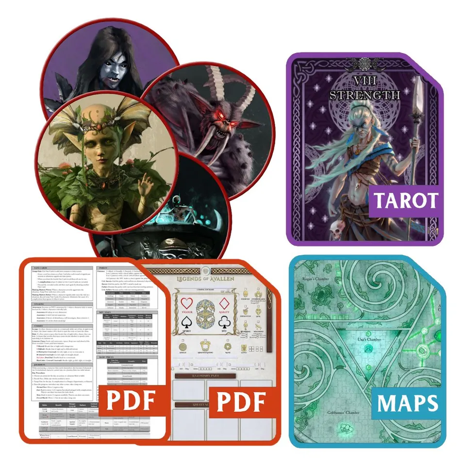 Modiphius Legends of Avallen Bundle Accessori Digitali PDF Tarocchi
