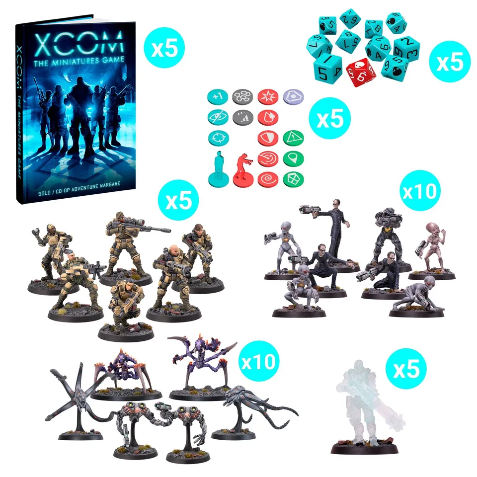 Modiphius XCOM Miniatures Game Manuale Base Bundle 5x Solo Coop