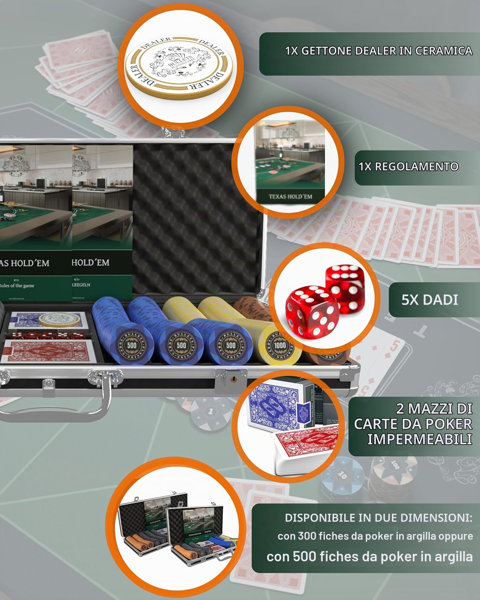 Bullets Adriana set poker 500 chip argilla 14 g valigetta