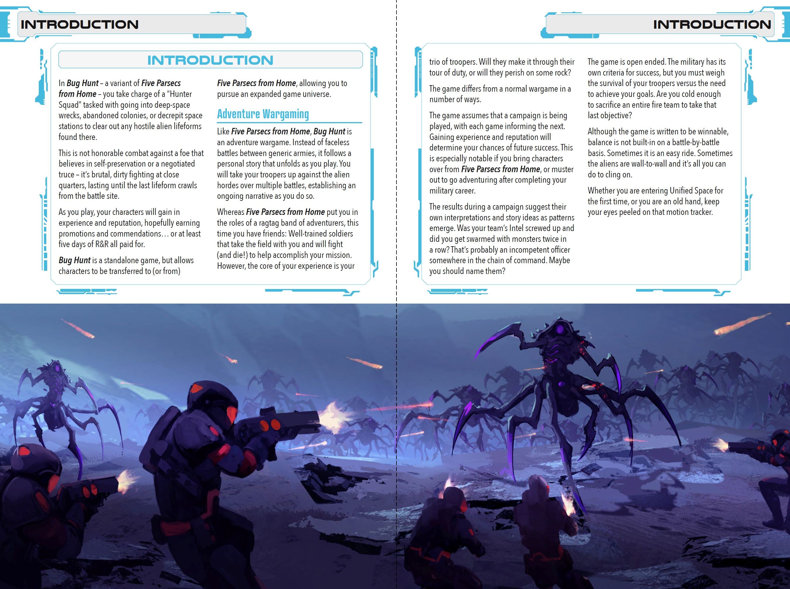 Modiphius Five Parsecs Bug Hunt PDF gioco solitario 63 pagine