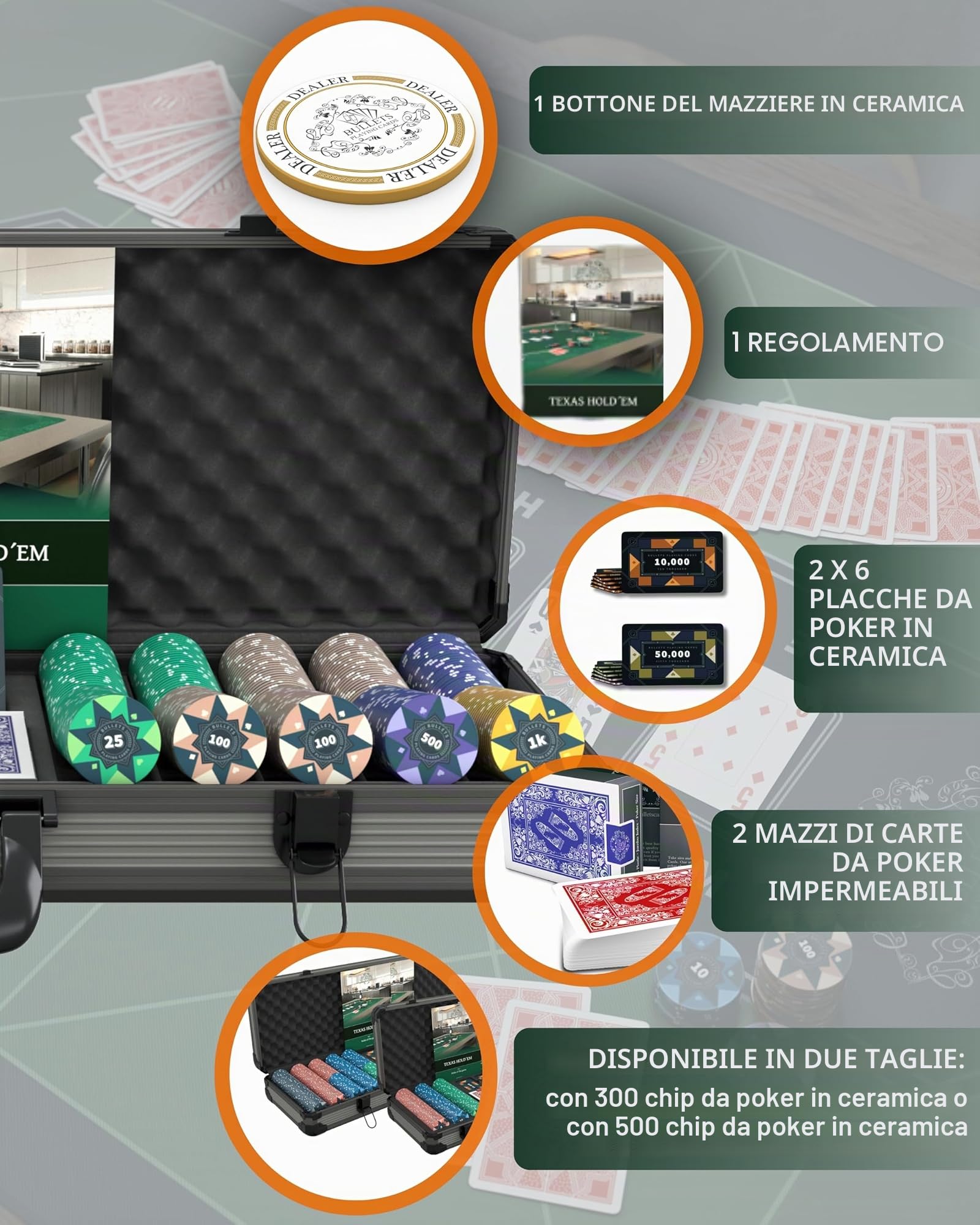 Cards&Co Paulie 500 set poker 500 chip ceramica