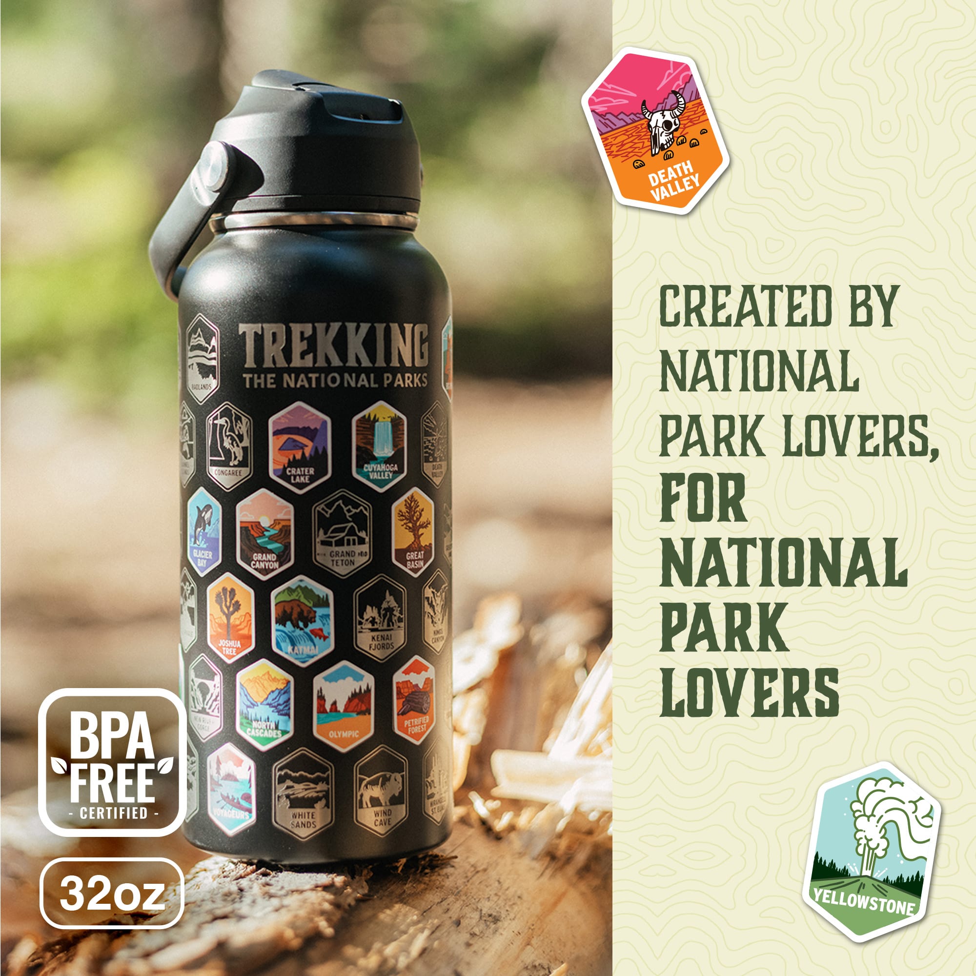Trekking National Parks borraccia nera con adesivi parchi