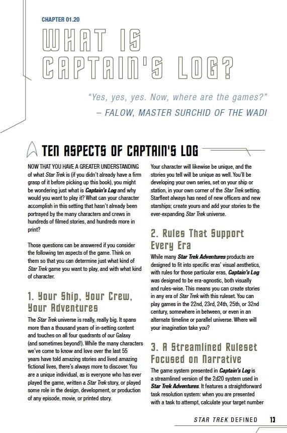 Modiphius Star Trek Adventures Captain's Log Gioco Ruolo PDF TOS Solo 2d20
