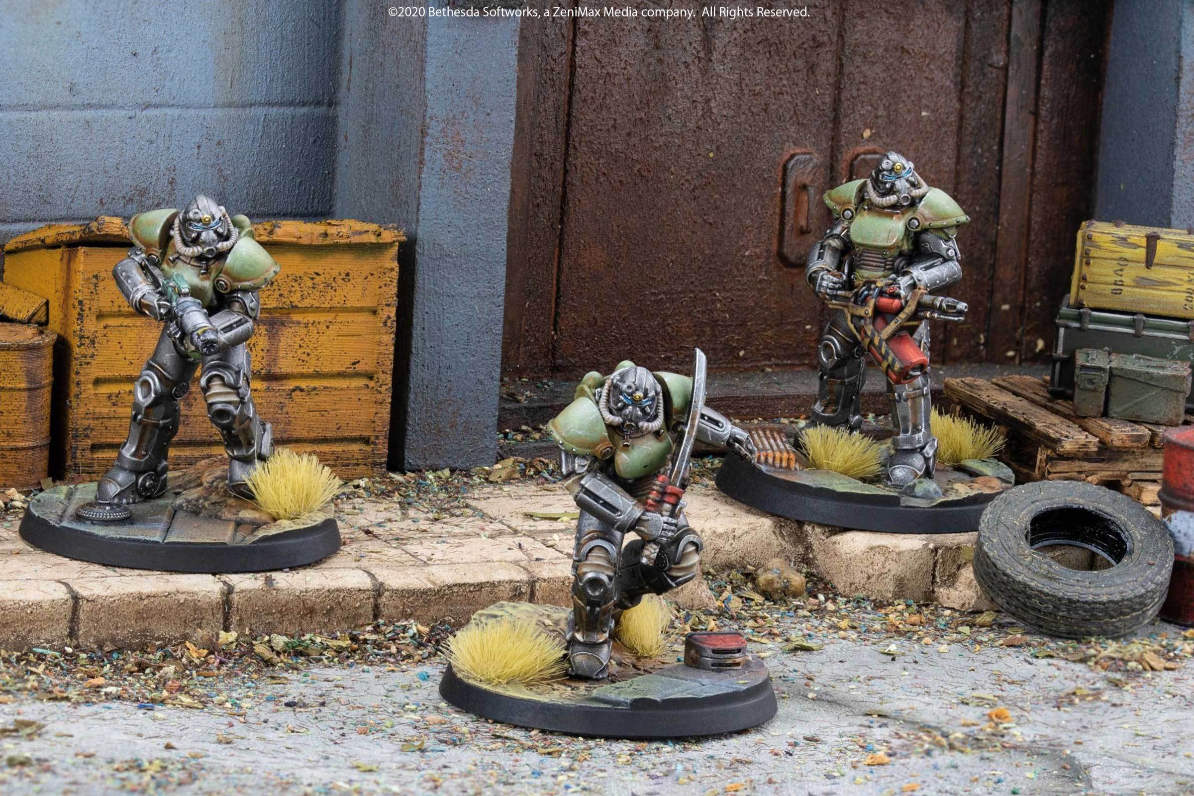 Modiphius Fallout Wasteland Warfare T-51 Power Armour miniature 3 pezzi